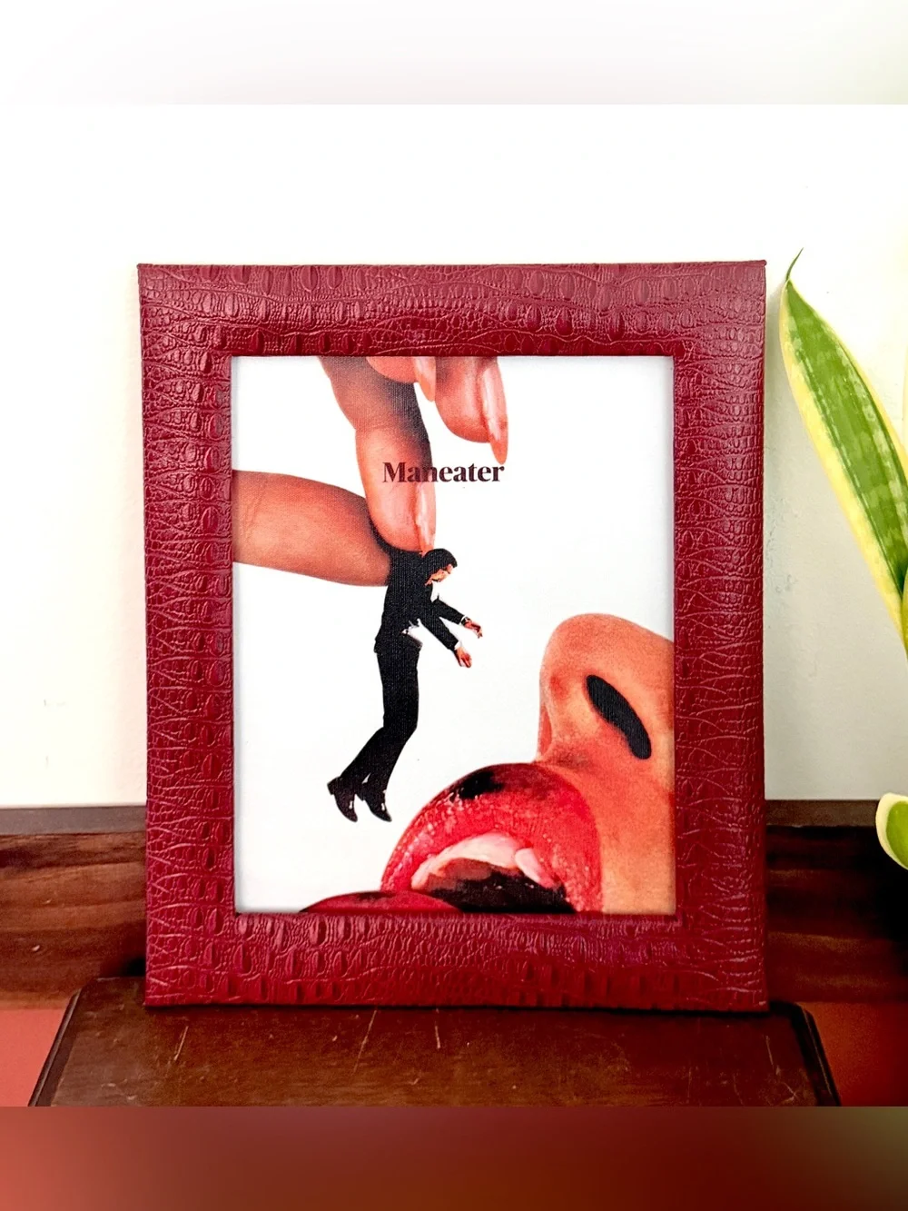 Maneater Canvas Art Print Red Faux Crocodile Snakeskin Framed Wall Hanging Art